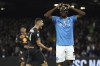 Napoli's Victor Osimhen reacts during an Italian Serie A soccer match between Napoli and Torino at the Diego Armando Maradona stadium, in Naples, Italy, Friday, March 8, 2024. (Alessandro Garofalo/LaPresse via AP)