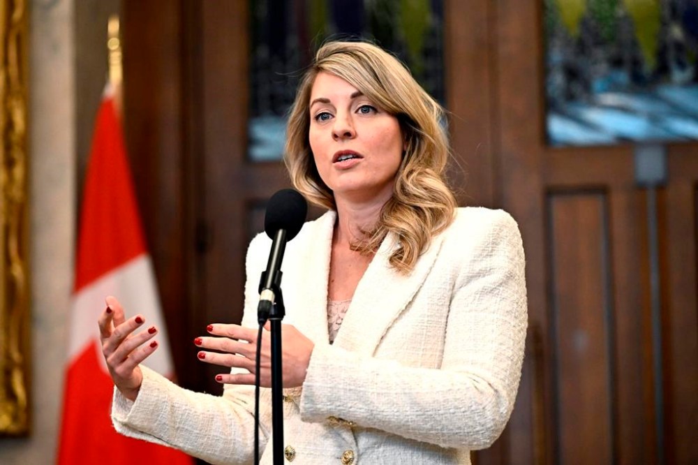 Foreign Affairs Minister Mélanie Joly is announcing $1 million for victims of sexual violence by Hamas during the attacks by the militant group last October. Joly responds to questions from reporters in the Foyer of the House of Commons on Parliament Hill after Question Period, in Ottawa on Thursday, Feb. 29, 2024. THE CANADIAN PRESS/Justin Tang