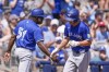 Ernie Clement had a homer and three RBIs as the Toronto Blue Jays thumped the Tampa Bay Rays 9-2 in pre-season action on Monday. Clement is greeted by third base coach Carlos Febles on his 2-run home run in the second inning of a spring training baseball game against the Tampa Bay Rays in Port Charlotte, Fla., Monday, March 11, 2024. THE CANADIAN PRESS/AP-Gerald Herbert