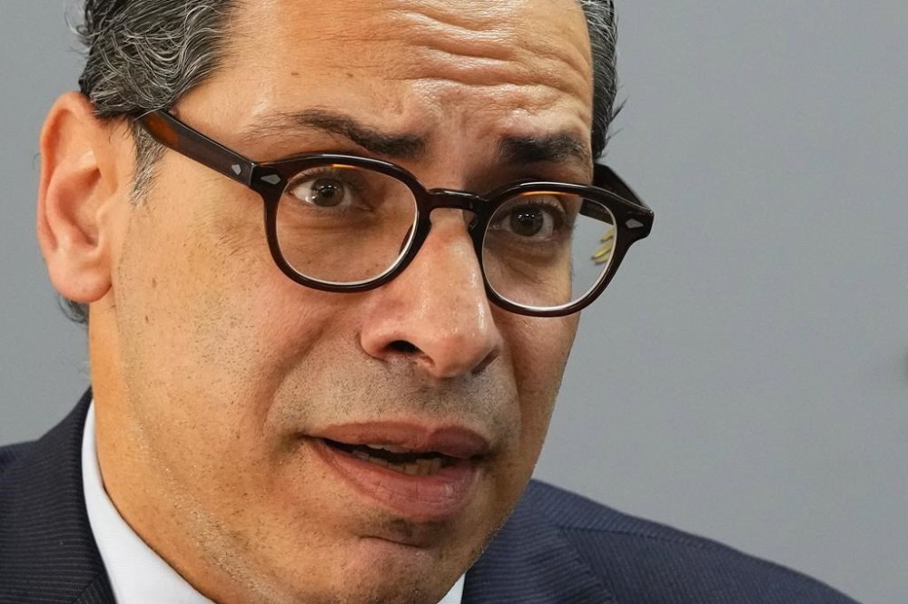 Cyprus Foreign Minister Constantinos Kombos speaks during a news conference with Lebanese Foreign Minister Abdallah Bouhabib, after their meeting in Beirut, Lebanon, Tuesday, March 12, 2024. Kombos said during a visit to Beirut Tuesday that after the first ship carrying aid from Larnaca to the besieged Gaza Strip has landed,