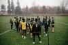 A group of players at Vancouver FC’s open trials hear instructions from head coach Afshin Ghotbi (centre in back) in Langley, B.C. in a Jan. 24, 2023 handout photo. THE CANADIAN PRESS/HO-Beau Chevalier/Vancouver FC **MANDATORY CREDIT**