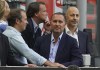 FILE - Gerry Cardinale, second left, and Ivan Gazidis in the stands prior to the Serie A soccer match between AC Milan and Inter Milan, at the Milan San Siro stadium, Italy, on Sept. 3, 2022. Milan prosecutors are looking into the sale of soccer giant AC Milan and the club’s headquarters have been searched. Both current and past CEO’s are among those under investigation. RedBird Capital Partners purchased Milan from fellow American firm Elliott Management in August 2022 but prosecutors claim Elliott still owns and controls the Italian club. Italian financial police raided Milan’s offices on Tuesday and also reportedly searched the homes of current CEO Giorgio Furlani and his predecessor Ivan Gazidis. Furlani and Gazidis are being investigated for hiding information relating to the sale from the Italian soccer federation. (Spada/LaPresse via AP)