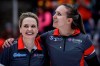 Team Ontario-Homan skip Rachel Homan, right, celebrates with vice-skip Tracy Fleury after defeating Team Manitoba-Jones in the final at the Scotties Tournament of Hearts in Calgary on February 25, 2024. THE CANADIAN PRESS/Jeff McIntosh