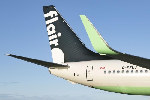 The tail section of a Flair Airlines plane is seen in this undated handout photo. THE CANADIAN PRESS/HO-Flair Airlines *MANDATORY CREDIT*