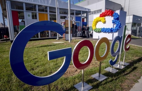 FILE - Google's first datacenter in Germany is pictured during its inauguration in Hanau near Frankfurt, Germany, Oct. 6, 2023. European Union regulators ratcheted up scrutiny of big tech companies including Google, Facebook and TikTok by looking into how they’re dealing with risks from generative artificial intelligence such as the viral spread of deepfakes. The EU’s executive Commission said Thursday, March 14, 2024, it has sent questionnaires about measures for curbing generative AI’s risks to eight platforms and search engines. (AP Photo/Michael Probst, File)