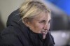 Chelsea manager Emma Hayes looks on prior to the Women's League Cup semi-final soccer match between Manchester City and Chelsea at the Joie Stadium, in Manchester, England, Thursday March 7, 2024. (Bradley Collyer/PA via AP)