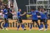 CF Montreal defender Fernando Alvarez (4) is congratulated by teammates after scoring his side's first goal against Inter Miami during the first half of an MLS soccer match on March 10, 2024, in Fort Lauderdale, Fla. THE CANADIAN PRESS/AP, Rebecca Blackwell