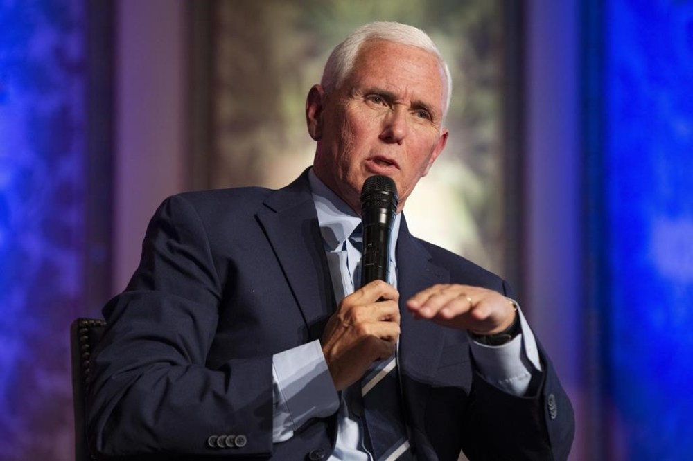 FILE - Former Vice President Mike Pence speaks during an Associated Press event, Oct. 3, 2023, in Washington. In an interview with Fox News Channel Friday, March 15, 2024, Pence said he will not be backing Donald Trump in the 2024 election.