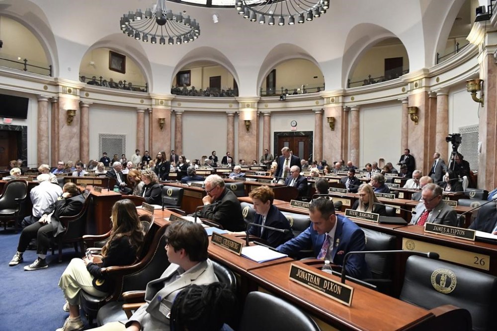 FILE - Members of the Kentucky House of Representatives listen during a floor discussion of a House bill in Frankfort, Ky., Feb. 1, 2024. The Kentucky House voted Friday, March 15, to choke off funding for diversity, equity and inclusion offices at public universities following an impassioned debate that had a GOP lawmaker dismissing DEI efforts as a failure and Democrats defending them as pillars of support for students from underrepresented groups. (AP Photo/Timothy D. Easley, File)