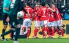 Union Berlin players celebrate after Vertessen's goal during the Bundesliga soccer match between 1. FC Union Berlin and Werder Bremen in Berlin, Germany, Saturday March 16, 2024. (Andreas Gora/dpa via AP)