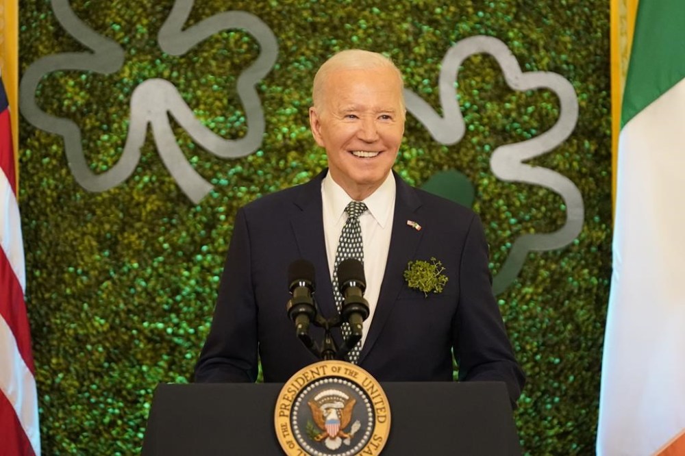 President Joe Biden delivers remarks during a St. Patrick's Day brunch with Catholic leaders in the East Room of the White House, Sunday, March 17, 2024. (AP Photo/Stephanie Scarbrough)
