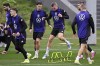 Germany players players Robin Koch, center left, and Toni Kroos, center right, attend a team training session at DFB Campus in Frankfurt, Germany, Tuesday, March 19, 2024. Germany plays France in Lyon on Saturday in a friendly match. (Arne Dedert/dpa via AP)