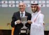 FILE - President of the Spanish Federation, Luis Rubiales, left, and Saudi General Sport Authority GSA chairman Prince Abdulaziz bin Turki Al-Faisal carry the Spanish super cup during a press conference in Jiddah Saudi Arabia, Wednesday, Dec. 18, 2019. Spanish police have arrested at least six people and raided the offices of the Spanish soccer federation as part of a corruption and money laundering investigation that includes suspicions regarding the federation’s deal with Saudi Arabia to take the Spanish Super Cup to the Middle Eastern country. Spain’s Guardia Civil said that they raided the federation’s offices near Madrid and a residence belonging to former federation president Luis Rubiales in the southern city of Granada. Police said that Rubiales was not among the six arrested. (AP Photo/Amr Nabil, File)