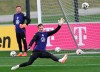 Germany's goalkeeper Manuel Neuer takes part in a training session in Frankfurt, Germany, Wednesday, March 20, 2024, ahead of the international soccer friendly match against France. Neuer has been ruled out of the team’s friendlies against France and the Netherlands with a thigh injury. The Bayern Munich goalkeeper left the team camp Wednesday with a muscle fiber tear in his left adductor sustained in training that morning, the German soccer federation said. (Arne Dedert/dpa via AP)