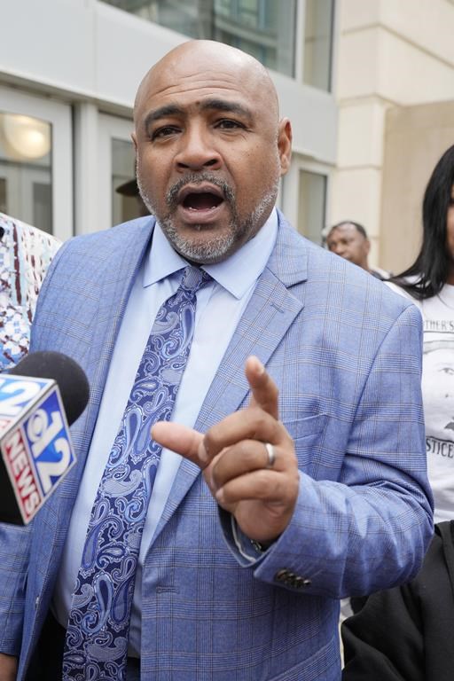 Civil co-counsel Trent Walker speaks on the federal sentencing of the sixth former Rankin County law enforcement officer, former Richland, Miss., police officer Joshua Hartfield, to 10 years in federal prison for his role with five former Rankin County Sheriff's Department deputies in the racially motivated, violent torture of Michael Corey Jenkins and his friend, Eddie Terrell Parker, Thursday, March 21, 2024, at the federal courthouse in Jackson, Miss. The judge gave sentences near the top of federal guidelines to the former deputies. (AP Photo/Rogelio V. Solis)