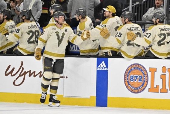 Vegas Golden Knights center Jack Eichel (9) has enjoyed success against the Jets with eight goals and 16 points in 20 games. (David Becker / The Associated Press files)