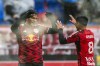 New York Red Bulls midfielder Wikelman Carmona, left, celebrates a goal with his teammate Frankie Amaya (8) during an MLS soccer match against Inter Miami, Saturday, March 23, 2024, in Harrison, N.J. (AP Photo/Eduardo Munoz Alvarez)