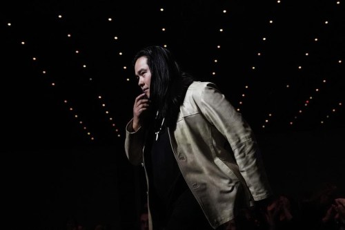 Aysanabee steps on stage to accept the Juno Award for Songwriter of the Year at the Juno Awards in Halifax, on Saturday March 23, 2024. THE CANADIAN PRESS/Chris Young