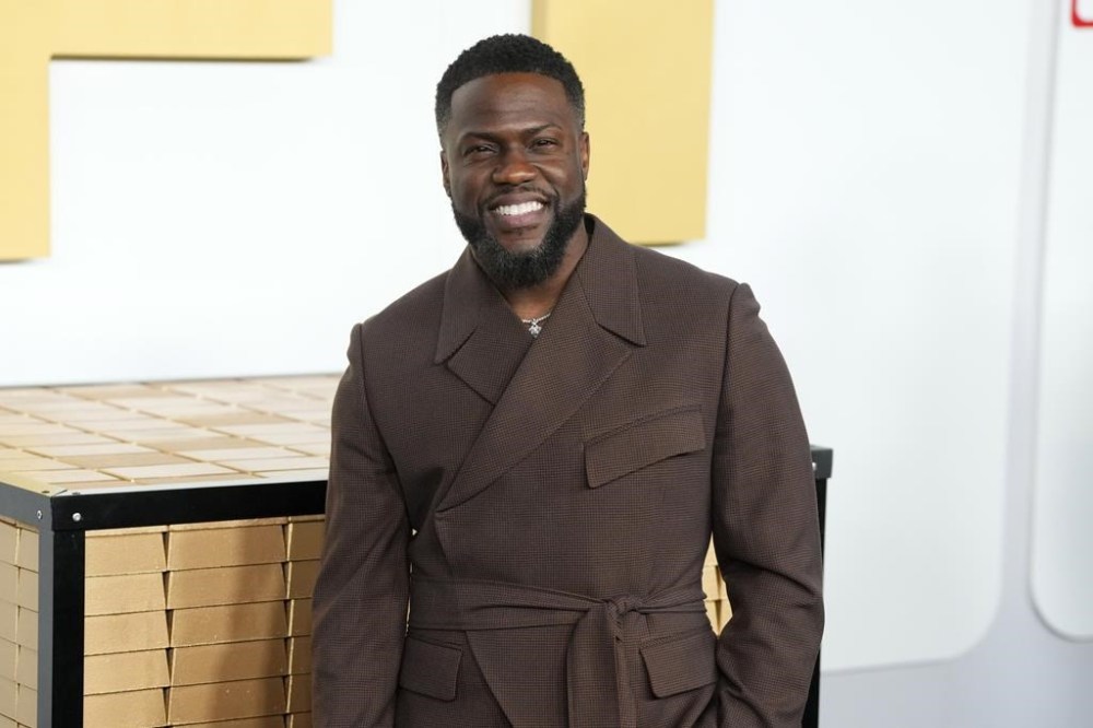 FILE - Kevin Hart attends a premiere on Jan. 8, 2024, in New York. Hart will receive the Kennedy Center's Mark Twain Prize for lifetime achievement in American humor on Sunday, March 24. Among those set to appear are Dave Chappelle, Jimmy Fallon, Chelsea Handler, Chris Rock and Jerry Seinfeld. (Photo by Charles Sykes/Invision/AP, File)