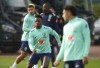 Brazil's Vinicius Junior attends a training session at the Sobha Realty Training Centre, London, Wednesday March 20, 2024, ahead of their soccer match against England on Saturday. (Adam Davy/PA via AP)