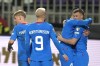 Iceland's Albert Gudmundsson celebrates with his teammates after scoring his side's fourth goal during the Euro 2024 qualifying play-off soccer match between Israel and Iceland, at Szusza Ferenc Stadium in Budapest, Hungary, Thursday, March 21, 2024. (AP Photo/Darko Vojinovic)