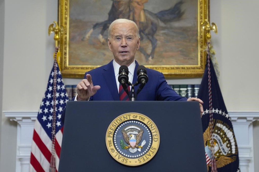 President Joe Biden delivers remarks on the Francis Scott Key bridge collapse in the Roosevelt Room of the White House, Tuesday, March 26, 2024, in Washington. (AP Photo/Evan Vucci)