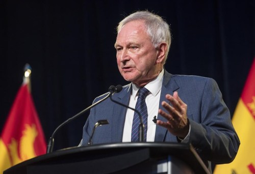 New Brunswick Premier Blaine Higgs delivers the state of the province speech in Fredericton on Thursday, January 25, 2024. Higgs says the alternative to the carbon price for his province would be to help lower emissions by shipping liquid natural gas to Europe to replace coal. THE CANADIAN PRESS/Stephen MacGillivray