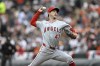 Los Angeles Angels starting pitcher Griffin Canning (47) throws during the first inning of a baseball game against the Baltimore Orioles, Saturday, March, 30, 2024, in Baltimore. (AP Photo/Terrance Williams)