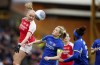 Arsenal's Frida Maanum wins a header during the FA Women's Continental Tyres League Cup Final at Molineux Stadium, Wolverhampton, England, Sunday March 31, 2024. (David Davies/PA via AP)
