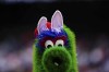 The Phillie Phanatic mascot, with bunny ears on Easter, performs prior to a baseball game between the Philadelphia Phillies and the Atlanta Braves, Sunday, March 31, 2024, in Philadelphia. (AP Photo/Derik Hamilton)