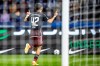 Nuremberg's Can Uzun, celebrates scoring a goal, during the Bundesliga second division soccer match between Hertha Berlin and Nuremberg, in Berlin, Saturday, March 30, 2024. One of Germany’s most exciting players isn’t even playing in the Bundesliga. Nuremberg teenager Can Uzun has 15 goals in the second division after scoring twice against Hertha Berlin this weekend. Only three players have more this season than the 18-year-old, whose performances have captured the attention of a host of clubs. (Andreas Gora/dpa via AP)