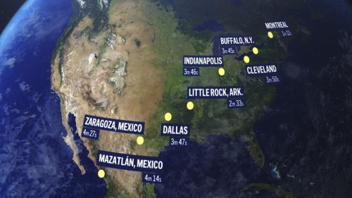FILE - A total solar eclipse April 8 will enter over Mexico's Pacific coast, dash up through Texas and Oklahoma, crisscross the Midwest, Mid-Atlantic and New England, before exiting over eastern Canada into the Atlantic. (AP Photo, File)