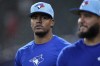 Toronto Blue Jays relief pitcher Genesis Cabrera takes the field before a baseball game against the Houston Astros, Monday, April 1, 2024, in Houston. Cabrera will begin serving his suspension Tuesday night at Houston after his three-game ban was reduced to two games. THE CANADIAN PRESS/AP/Kevin M. Cox