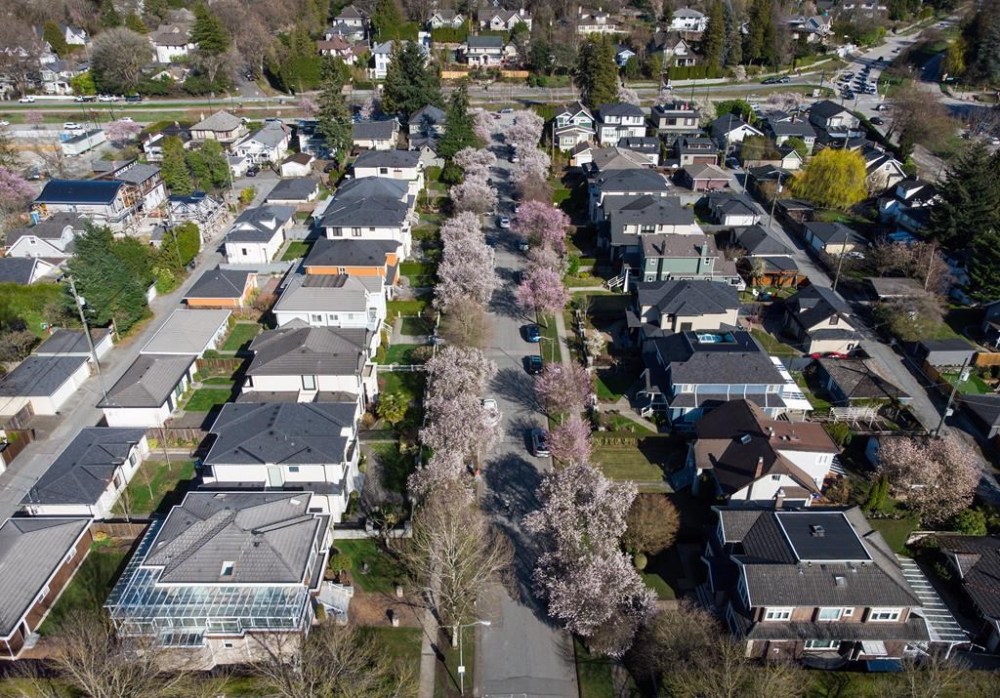 Greater Vancouver's real estate board says the number of homes that changed hands in March fell from the previous year. Cherry blossom trees line a residential street in Vancouver, on Tuesday, April 4, 2023.THE CANADIAN PRESS/Darryl Dyck