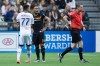 Houston Dynamo's Alex, second left, and Vancouver Whitecaps' Pedro Morales, left, react after both received red cards from referee Drew Fischer during the first half of an MLS soccer game in Vancouver on Saturday May 28, 2016. Canadian Fischer is one of 21 FIFA referees appointed to work the football tournament at this summer's Paris Olympics. THE CANADIAN PRESS/Darryl Dyck