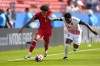 Canada forward Tajon Buchanan (17) control the ball under pressure from Trinidad and Tobago defender Andre Raymond (6) in the second half of a CONCACAF Nations League play-in soccer match, Saturday, March 23, 2024, in Frisco, Texas. Canada moved up one place to No. 49 in the latest FIFA men's rankings.THE CANADIAN PRESS/AP/Julio Cortez