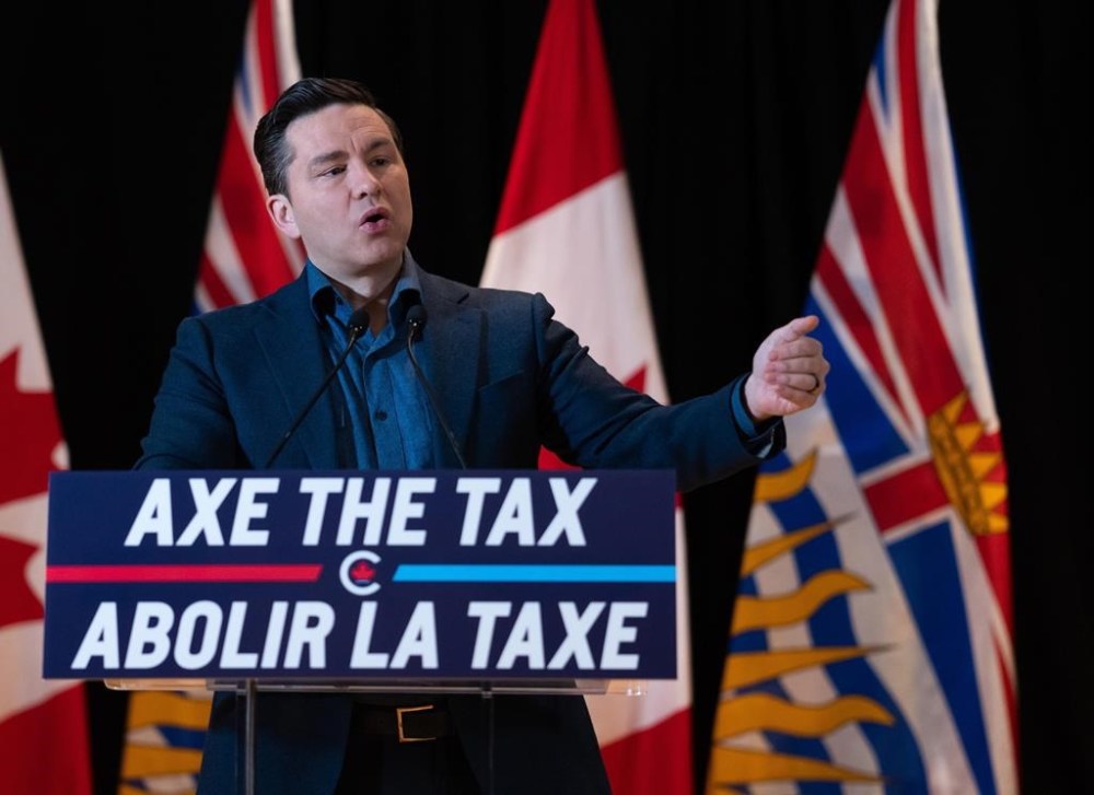 Conservative Leader Pierre Poilievre speaks during a news conference in Vancouver on Monday, Nov. 13, 2023. Appealing to working-class voters in rural and northern ridings — like those held by New Democrats across British Columbia and Liberals in northern Ontario — is a big part of what Poilievre sees as a winning formula. THE CANADIAN PRESS/Ethan Cairns