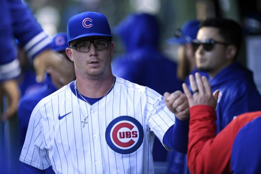 Chicago Cubs starting pitcher Jordan Wicks leaves the dugout after being pulled in the fifth inning of baseball game against the Los Angeles Dodgers, Saturday, April 6, 2024, in Chicago. (AP Photo/Paul Beaty)