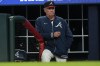 Atlanta Braves manager Brian Snitker (43) watches his team play the Arizona Diamondbacks during a baseball game Saturday, April 6, 2024, in Atlanta. (AP Photo/John Bazemore)