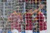 Roma's Gianluca Mancini, right, celebrates with teammates after scoring his side's opening goal during a Serie A soccer match between Roma and Lazio, at Stadio Olimpico, in Rome, Italy, Saturday, April 6, 2024. (AP Photo/Gregorio Borgia)