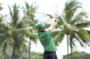 Dean Burmester, of Stinger GC, hits on the first hole during the final round of LIV Golf Miami at Trump National Doral, Sunday, April 7, 2024, in Doral, Fla. (Jon Ferrey/LIV Golf via AP)