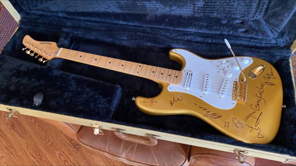 SUPPLIED The electric guitar signed by members of Blue Rodeo.
SUPPLIED The electric guitar signed by members of Blue Rodeo.