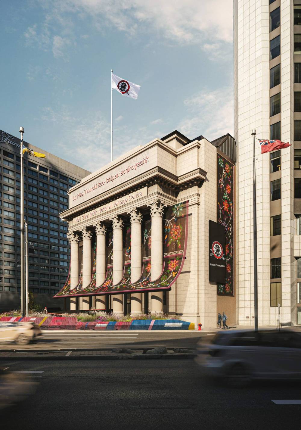 Red River Métis National Heritage Centre design for Bank of Montreal at Portage and Main in Winnipeg March 2024. (Supplied)