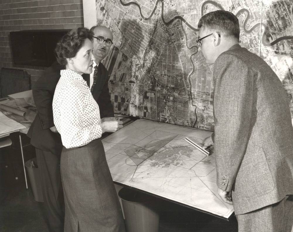 Green Blankstein Russell collection / Winnipeg Architecture Foundation
Elizabeth Pilcher working at the GBR offices, circa 1960.