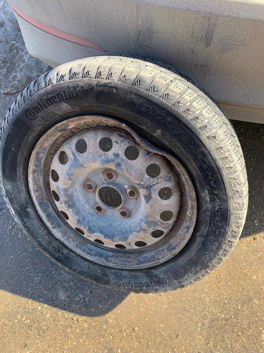 SUPPLIED
                                Giuseppe Marino’s tire was damaged after hitting a pothole on Archibald Street on Sunday.