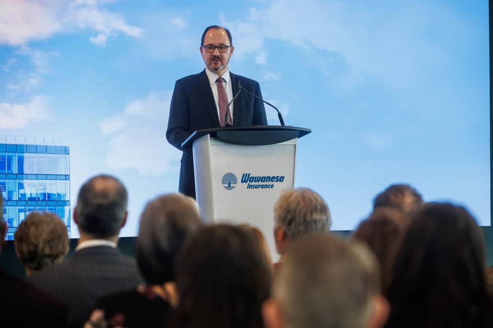 MIKE DEAL / WINNIPEG FREE PRESS
“When you look out the windows on the 21st floor, you can see The Forks, the human rights museum, the legislative building — and if you look down from this window over here in June, that’s where there will be a Stanley Cup party,” CEO Jeff Goy said.