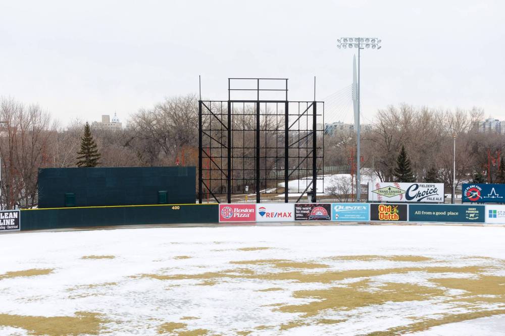 The Winnipeg Goldeyes are working on several upgrades to Blue Cross Park that will be in place for the upcoming American Association season. The most visible improvement will be a state-of-the-art, 2,160 square feet, video screen in right-centre field. (Mike Deal / Free Press)