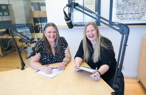 Ruth Bonneville / Free Press
                                Paige Lloyd (right) and Rebecca Hadfield &mdash; a.k.a. Peej and Roy &mdash; host the podcast Made From What&rsquo;s Left, a play on the city&rsquo;s slogan.