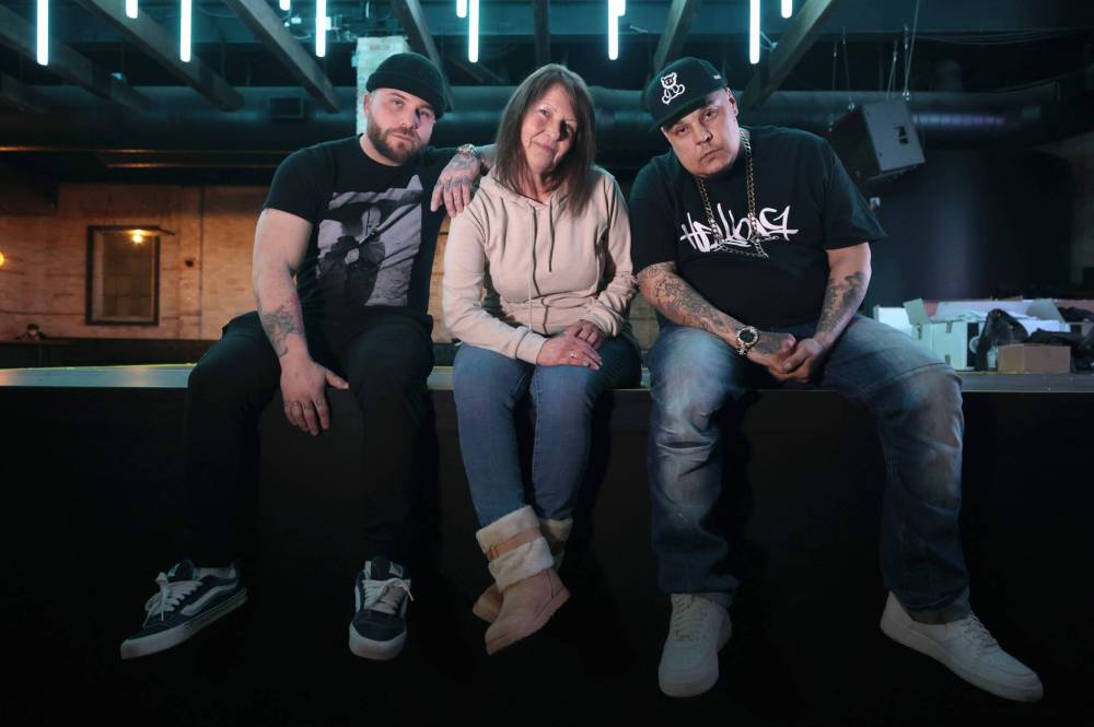Ruth Bonneville / Free Press
Left to rigth: Tyler Rogers (a.k.a. Charlie Fettah), Lori Prefontaine and Billy Pierson (a.k.a. Jon-C) are prepping for the reunion show by hip-hip group Winnipeg’s Most.