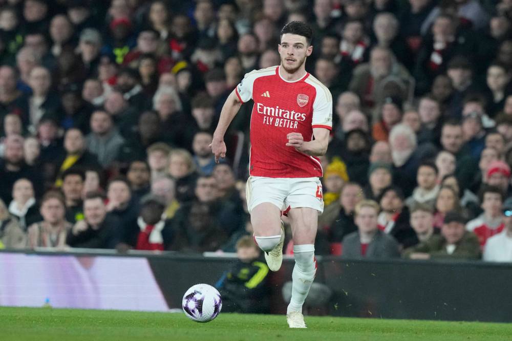 FRANK AUGSTEIN / THE ASSOCIATED PRESS FILES
Declan Rice and his Arsenal teammates sit atop to EPL table, but that could change Sunday when they face Manchester City.
